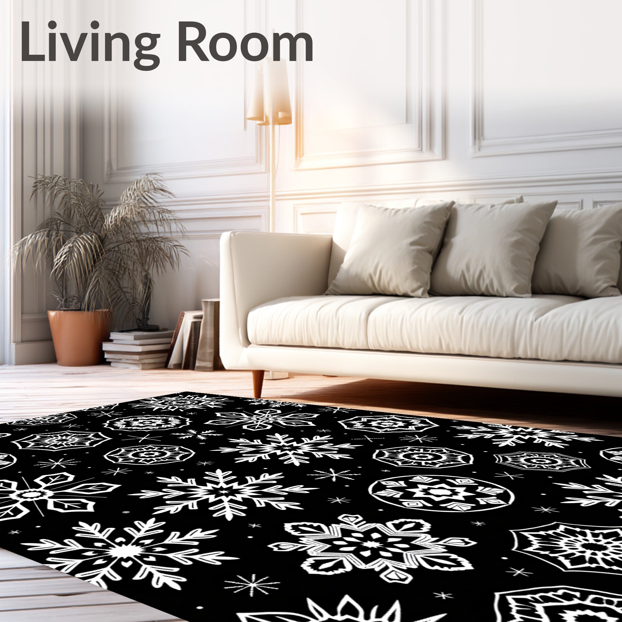 Black White Snowflake Mandala Medallion Rug
