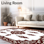 Deep Red Off White Ornate Symmetry Rug