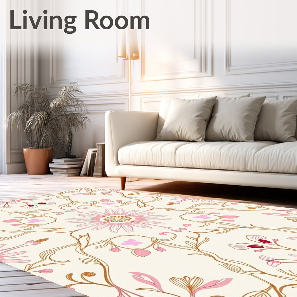 Soft Pink Floral Vine Medallion Rug