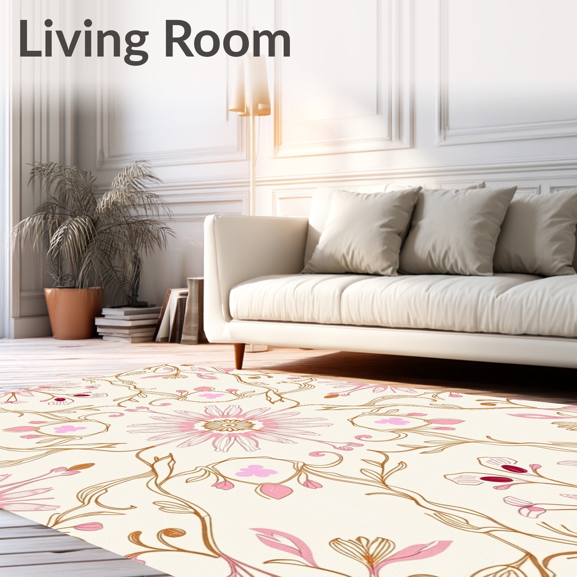Soft Pink Floral Vine Medallion Rug