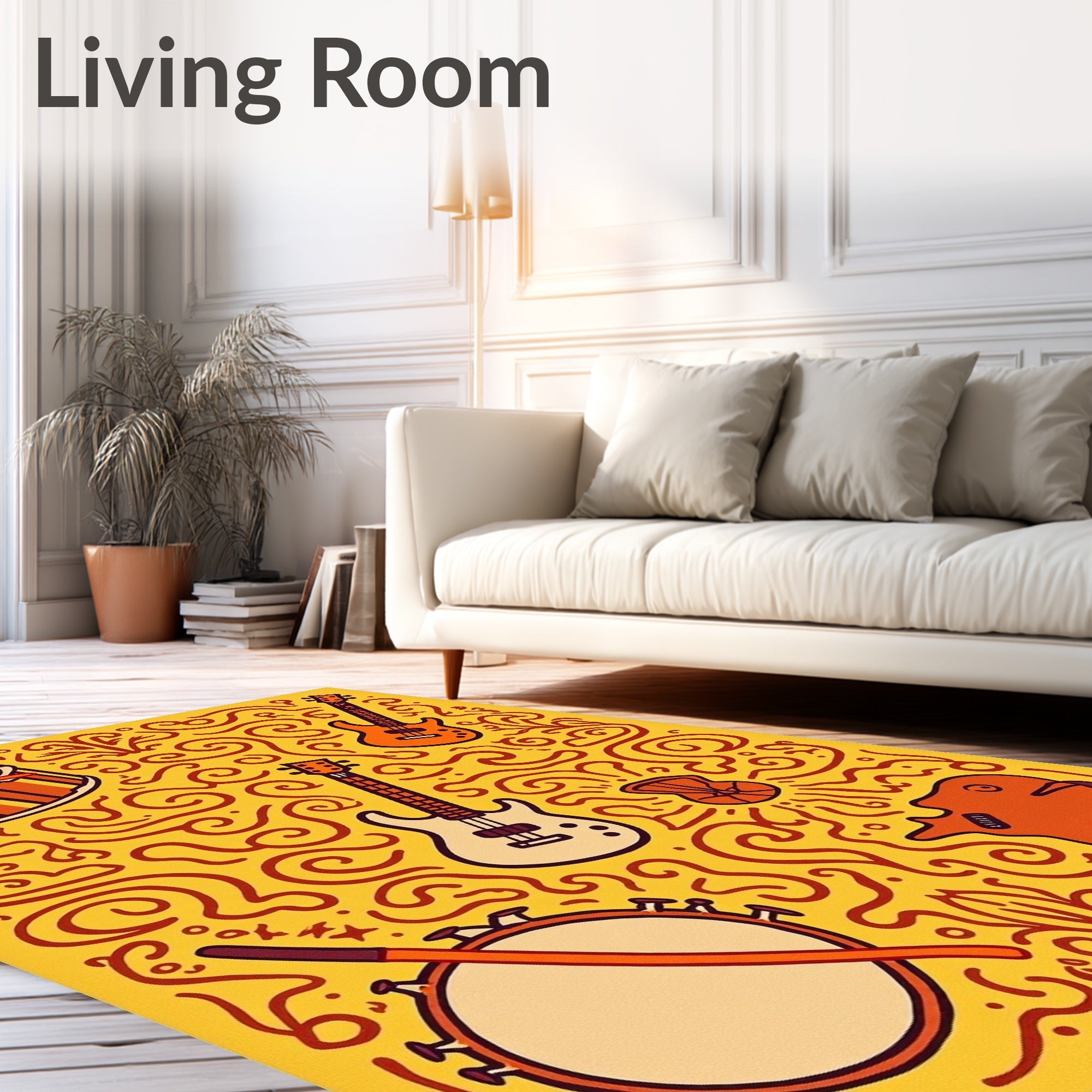 Retro Orange Musical Instruments Rug