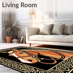 Golden Horse Portrait with Ornate Border Rug