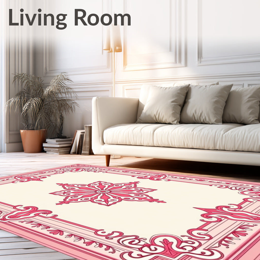 Ornate Pink Blossom Frame Rug