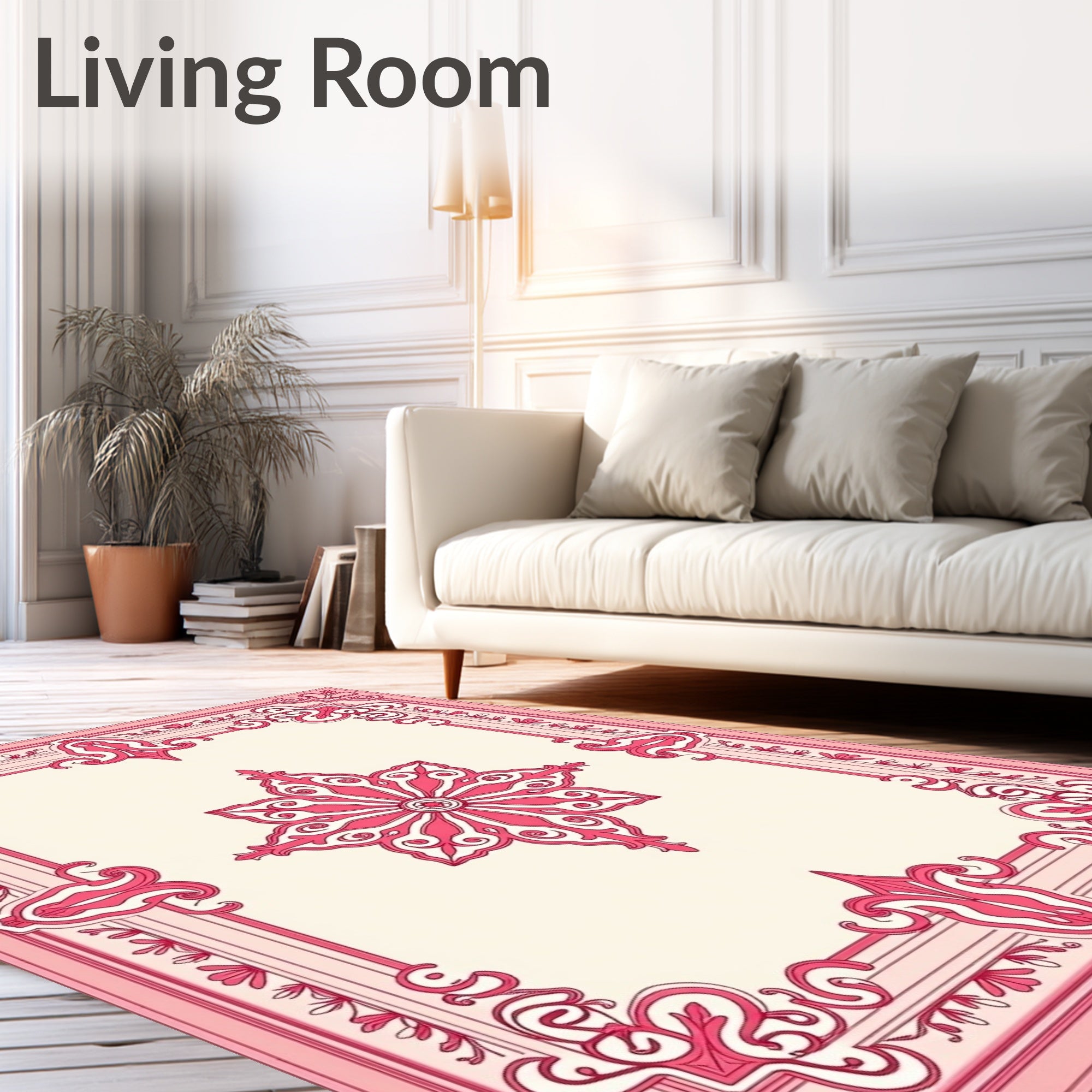 Ornate Pink Blossom Frame Rug