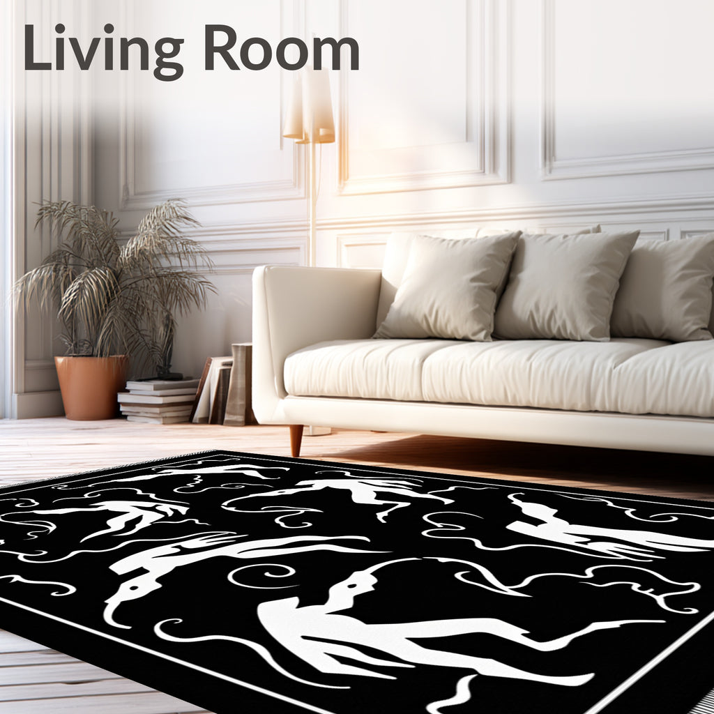Black White Dancing Figures Silhouette Rug