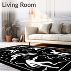 Black White Dancing Figures Silhouette Rug