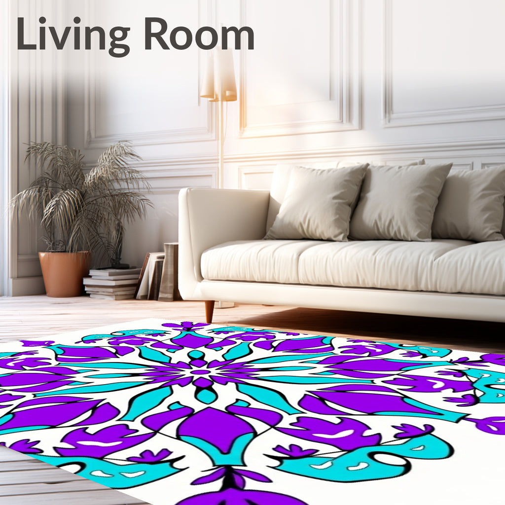 Radiant Purple Blue Starburst Mandala Rug
