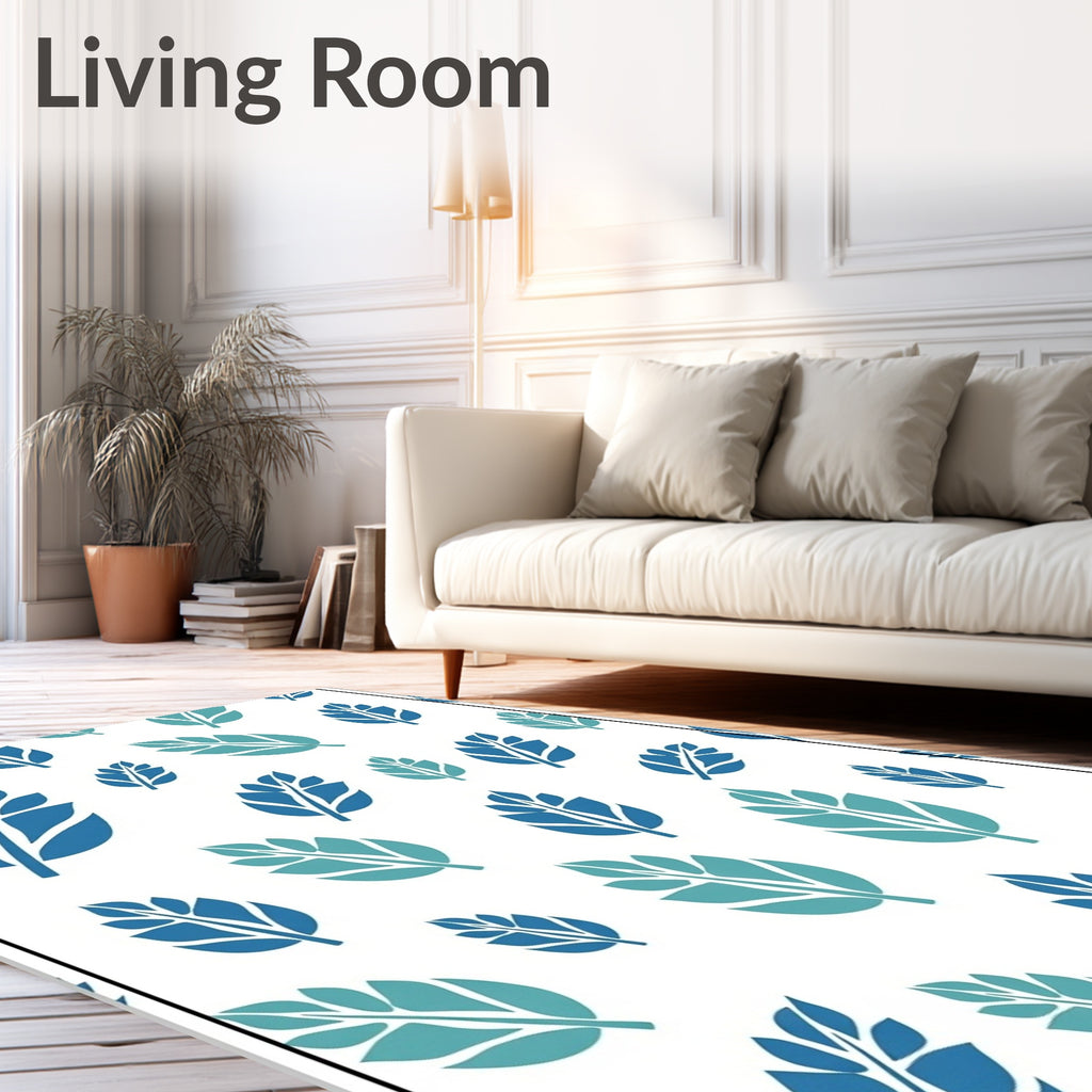 Aqua Blue Leafy Repeating Pattern Rug
