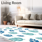 Aqua Blue Leafy Repeating Pattern Rug