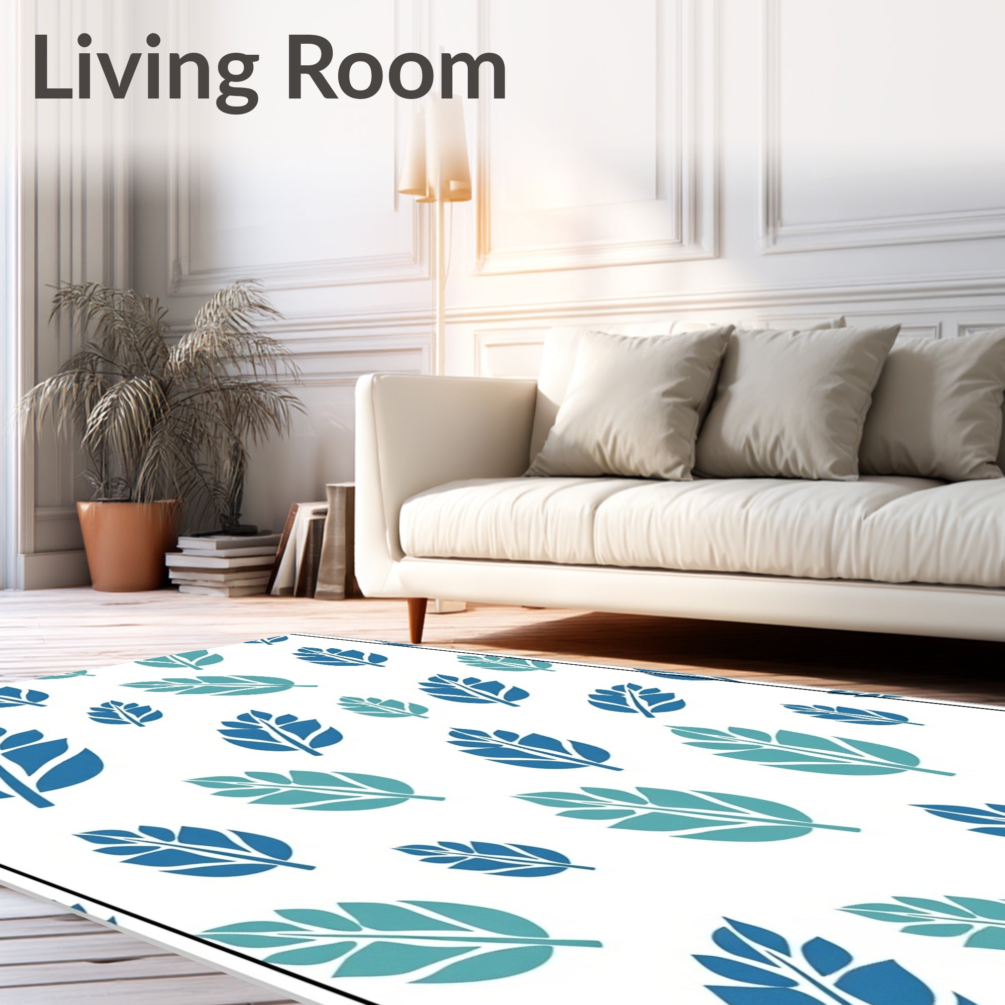 Aqua Blue Leafy Repeating Pattern Rug