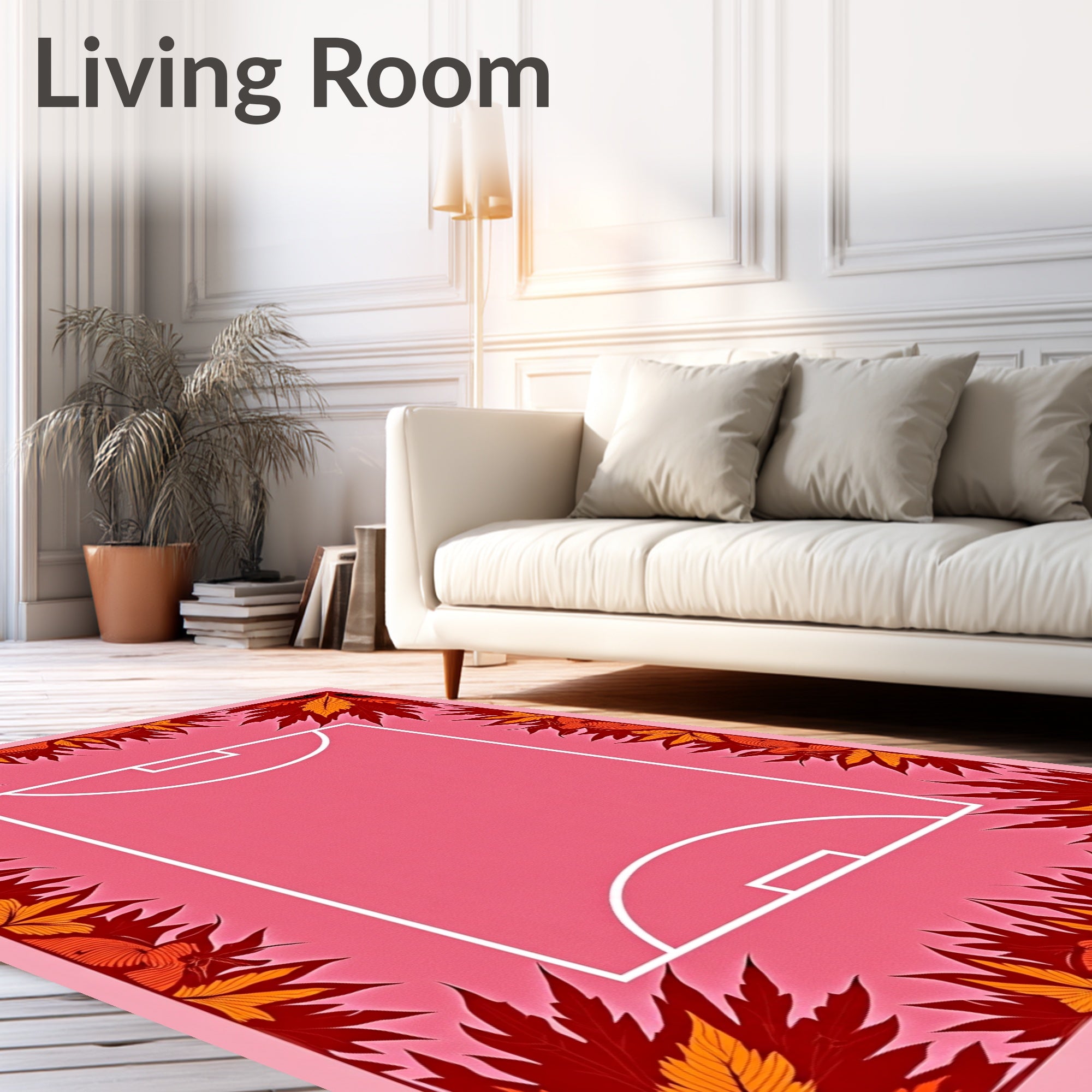 Crimson leaves on pink court. Rug