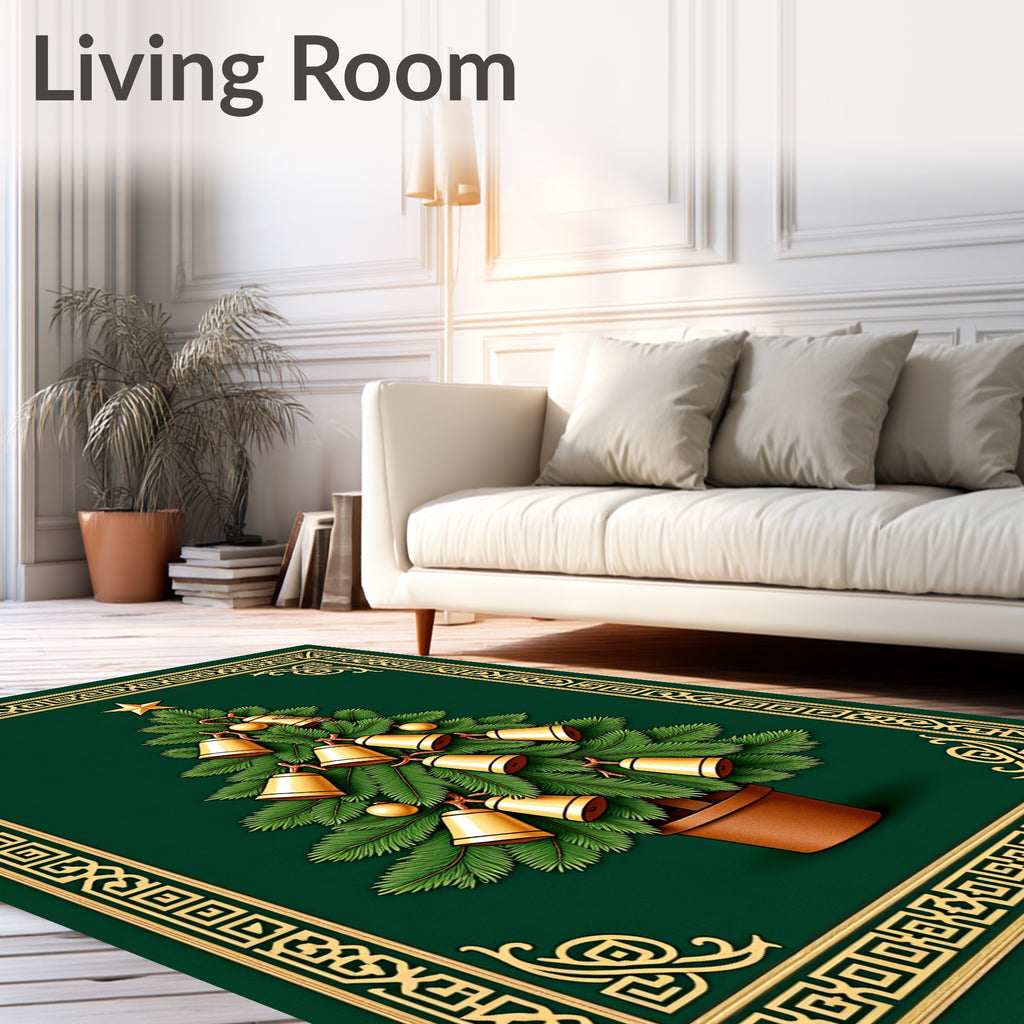 Golden Bells Christmas Tree Border Rug