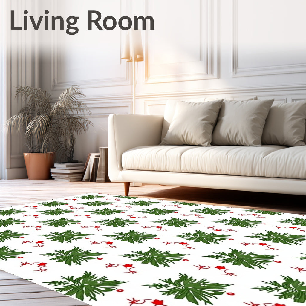Festive Green Foliage Red Garland Rug