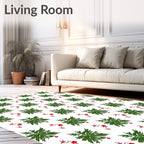 Festive Green Foliage Red Garland Rug