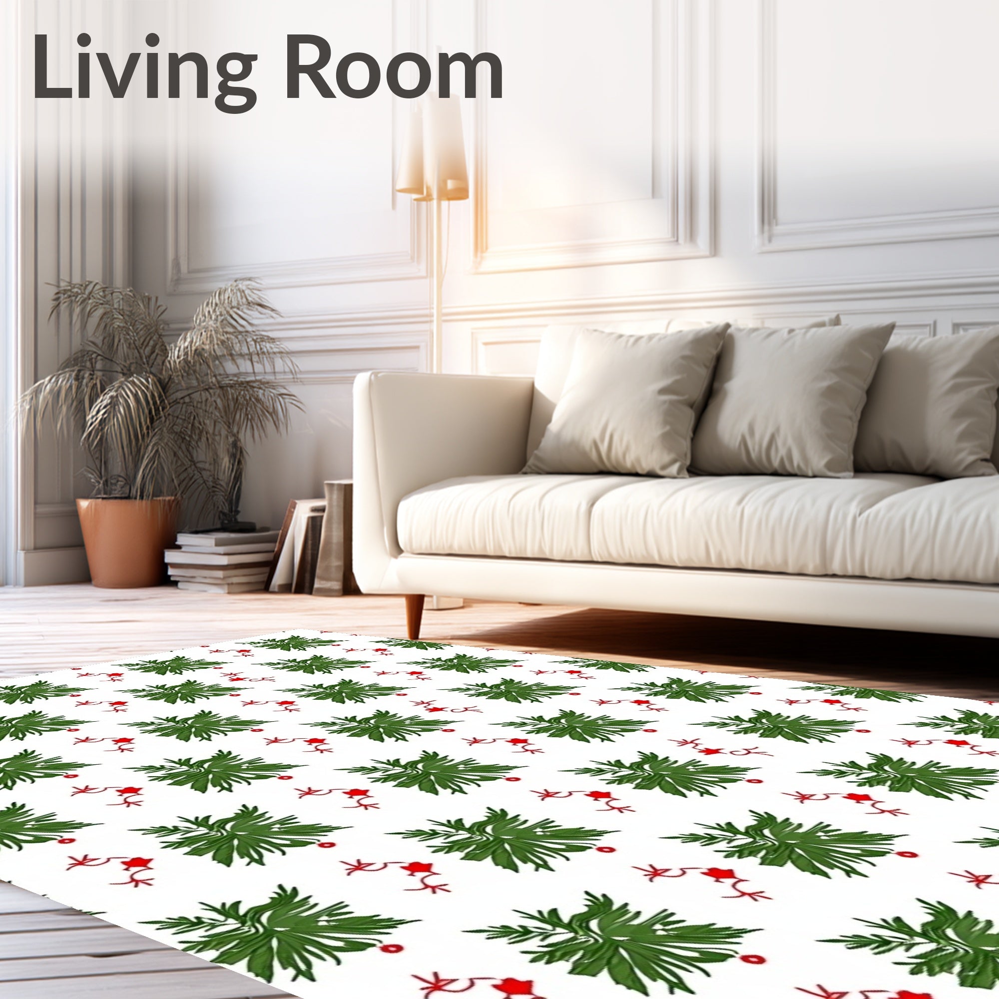 Festive Green Foliage Red Garland Rug