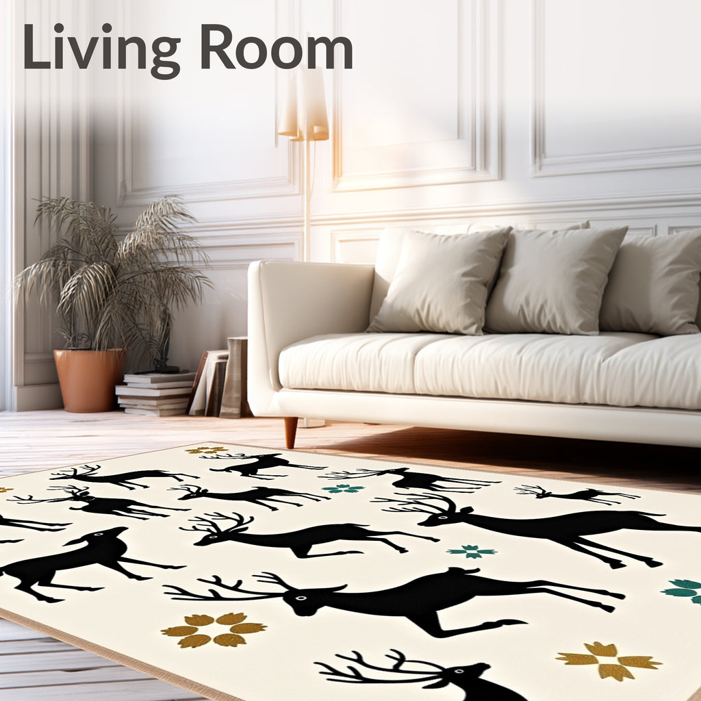 Whimsical Black Deer Meadow Collection Rug