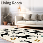 Whimsical Black Deer Meadow Collection Rug