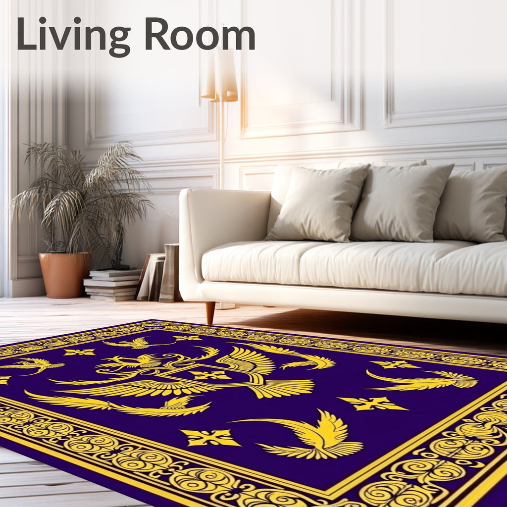 Majestic Gold Winged Crest Royal Blue Rug