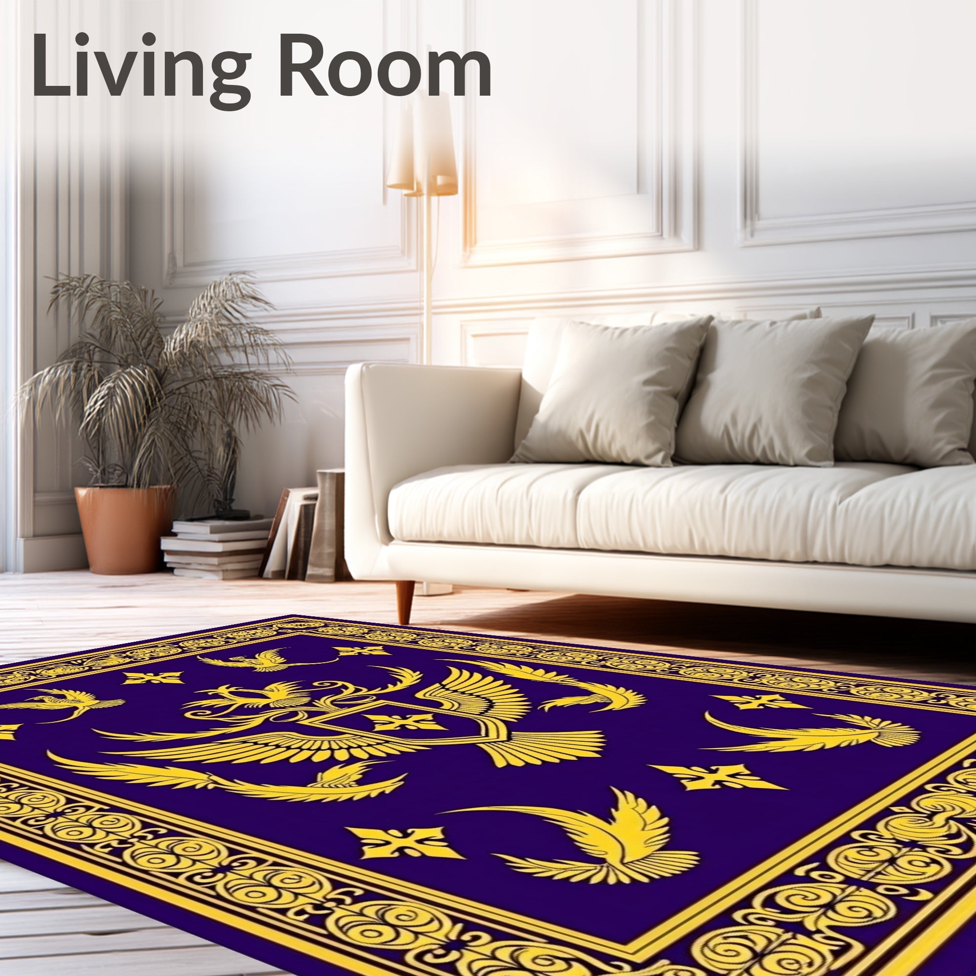Majestic Gold Winged Crest Royal Blue Rug