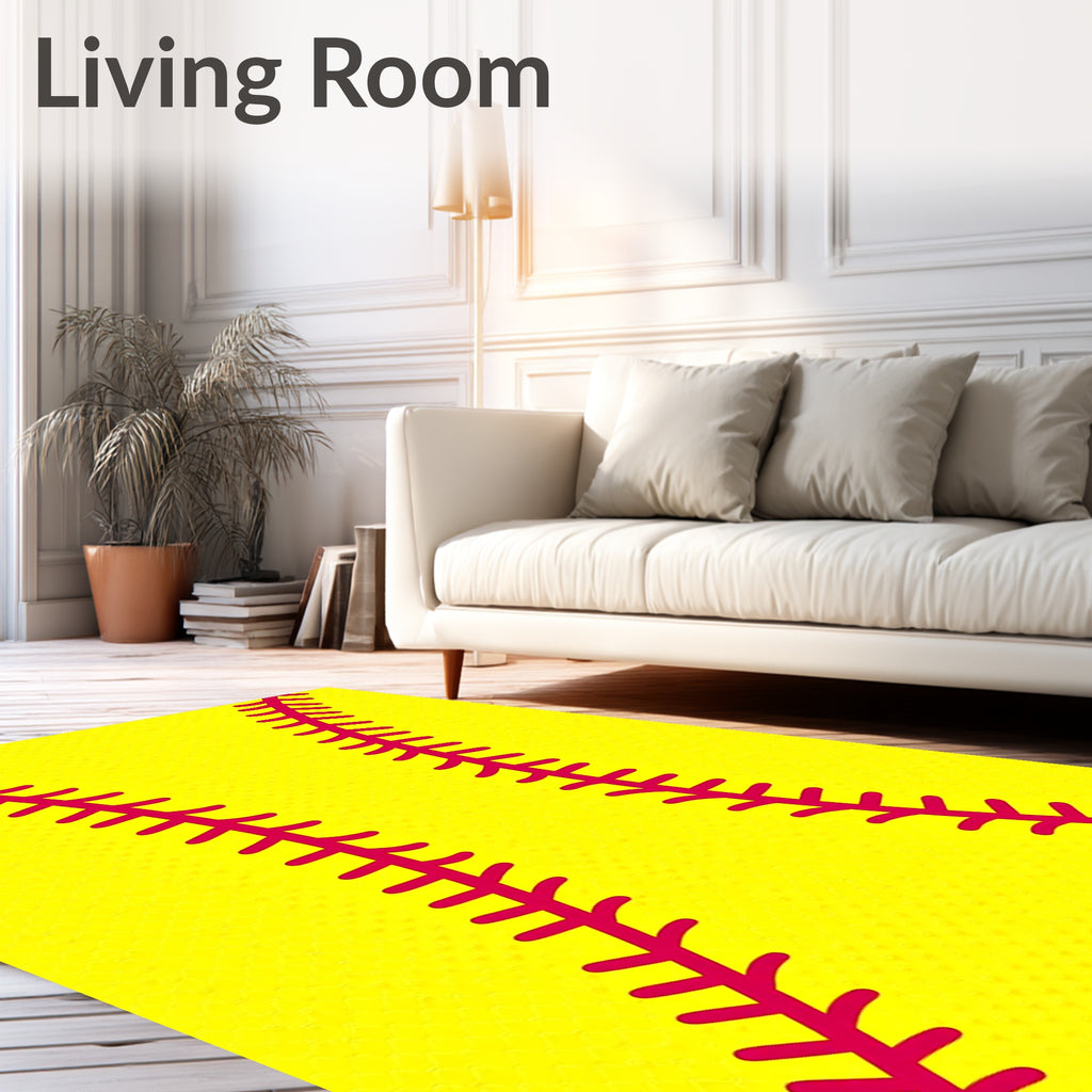 Bright Yellow Softball Stitch Rug