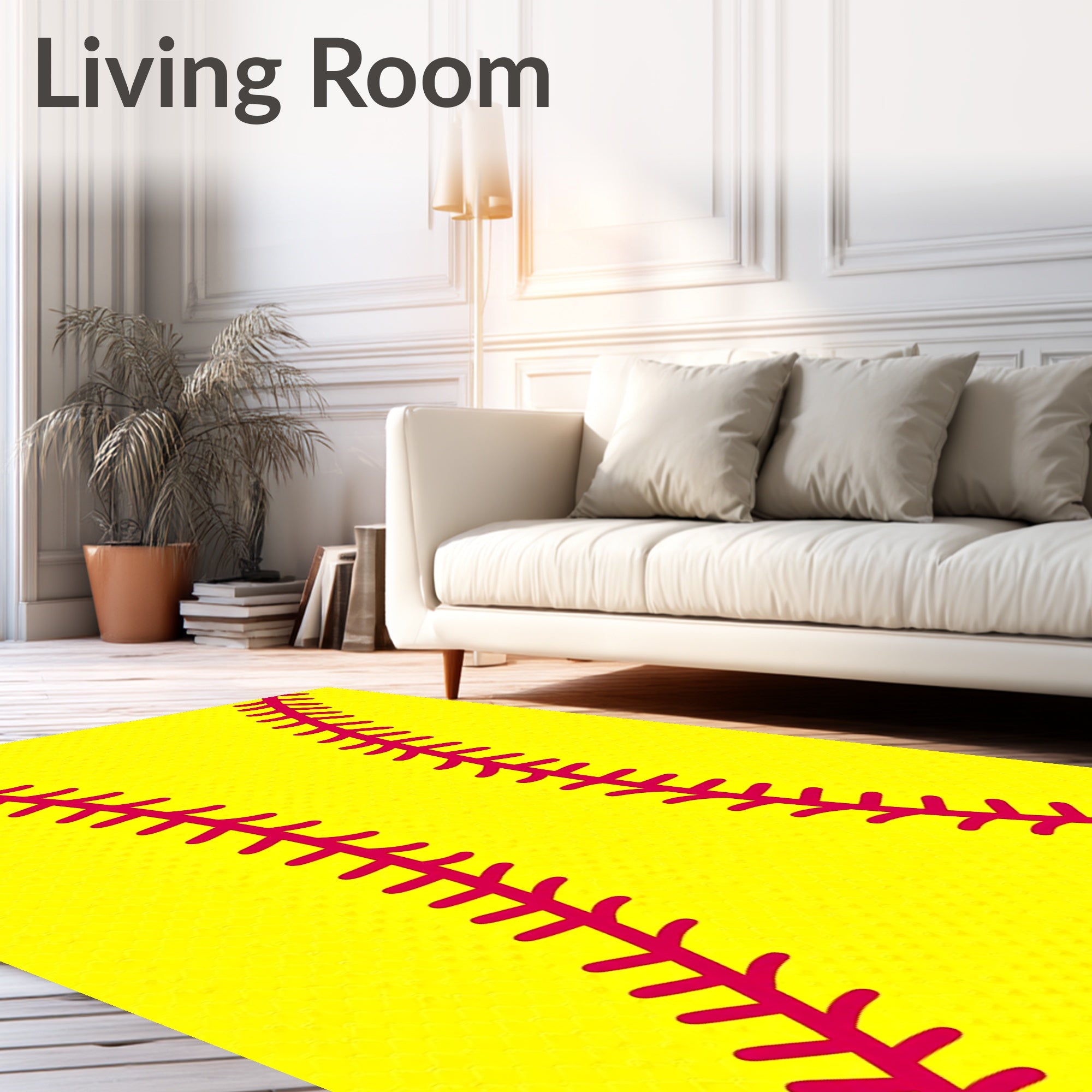 Bright Yellow Softball Stitch Rug