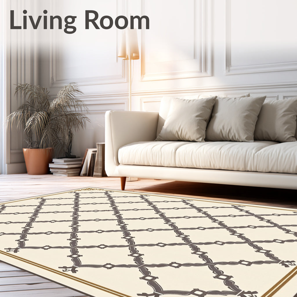 Rustic Cream Lattice Border Rug
