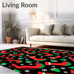 Christmas Stockings Snowflakes Black Rug