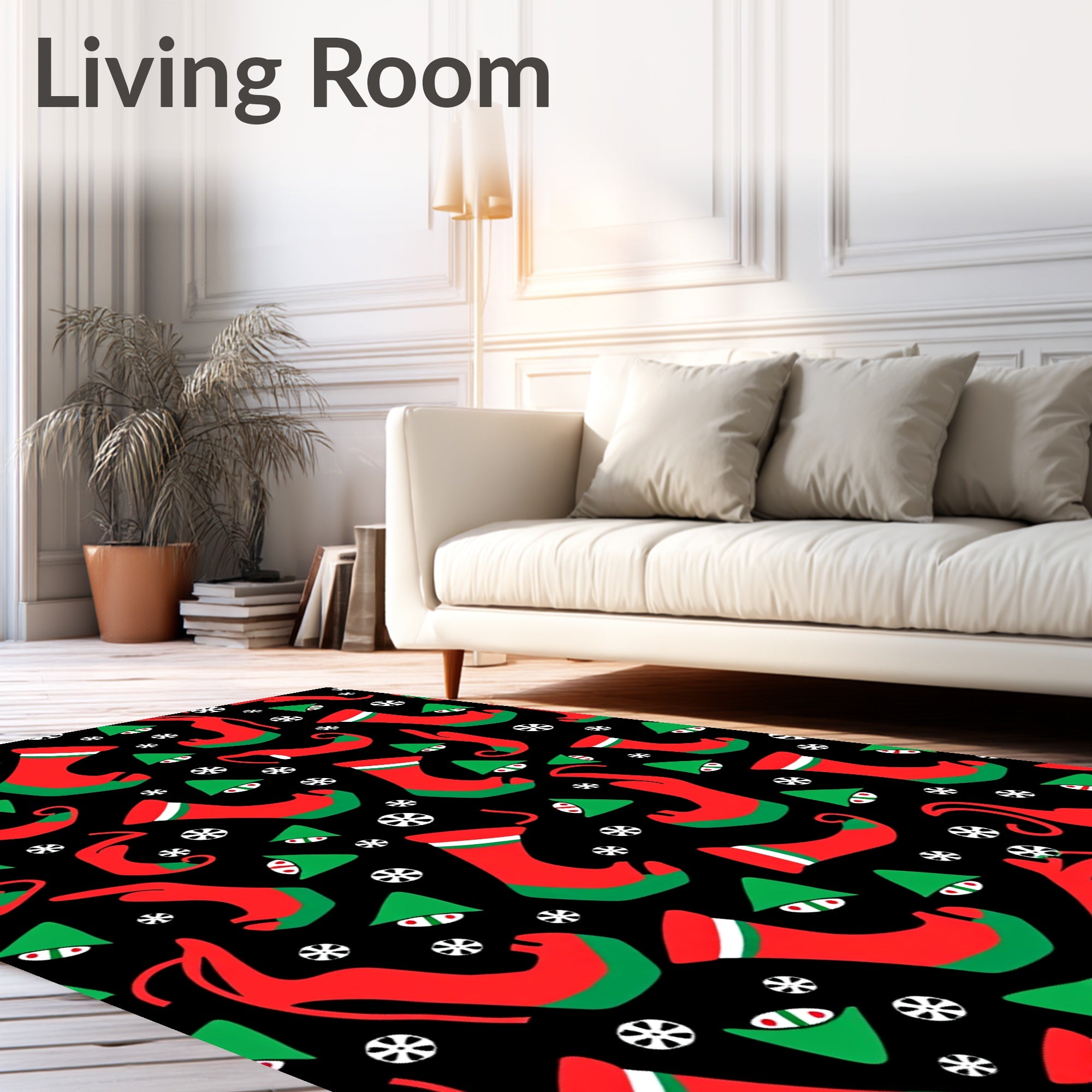 Christmas Stockings Snowflakes Black Rug