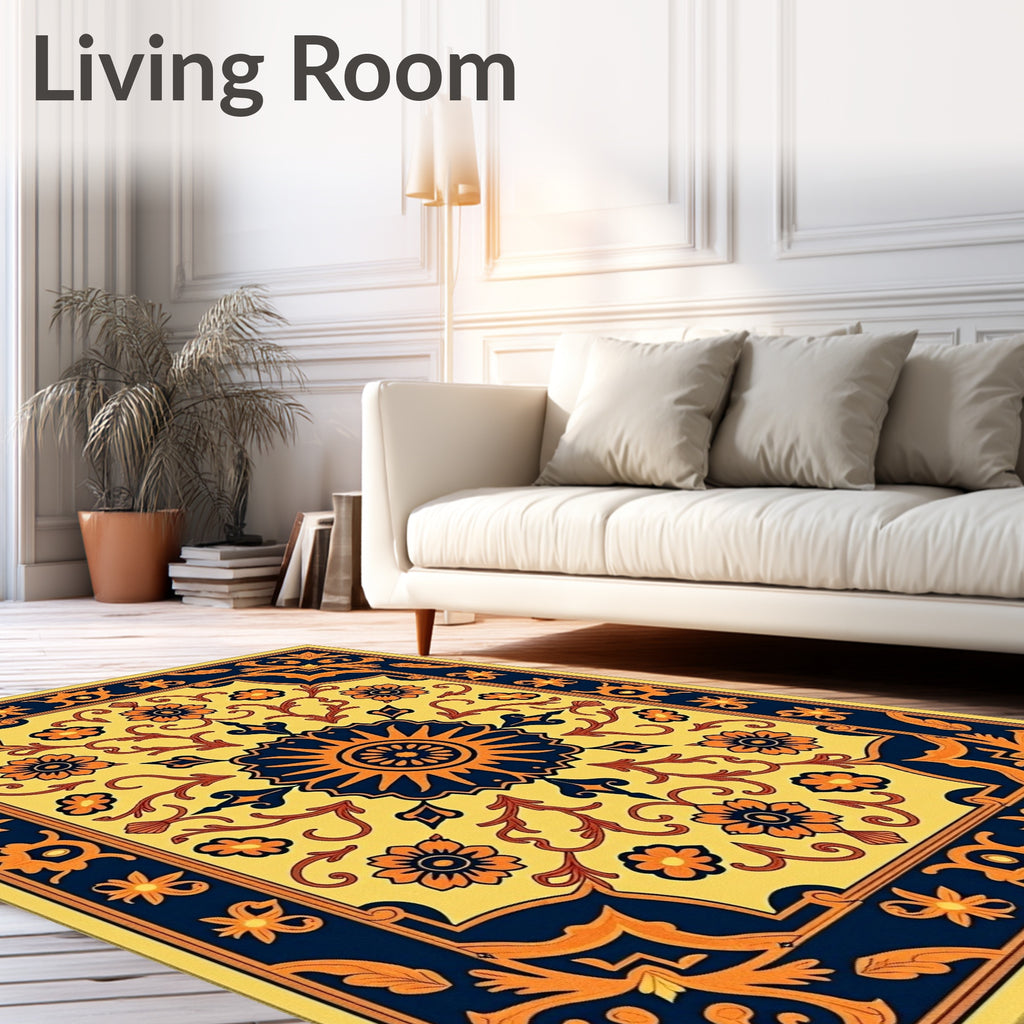 Golden Yellow Floral Medallion Rug