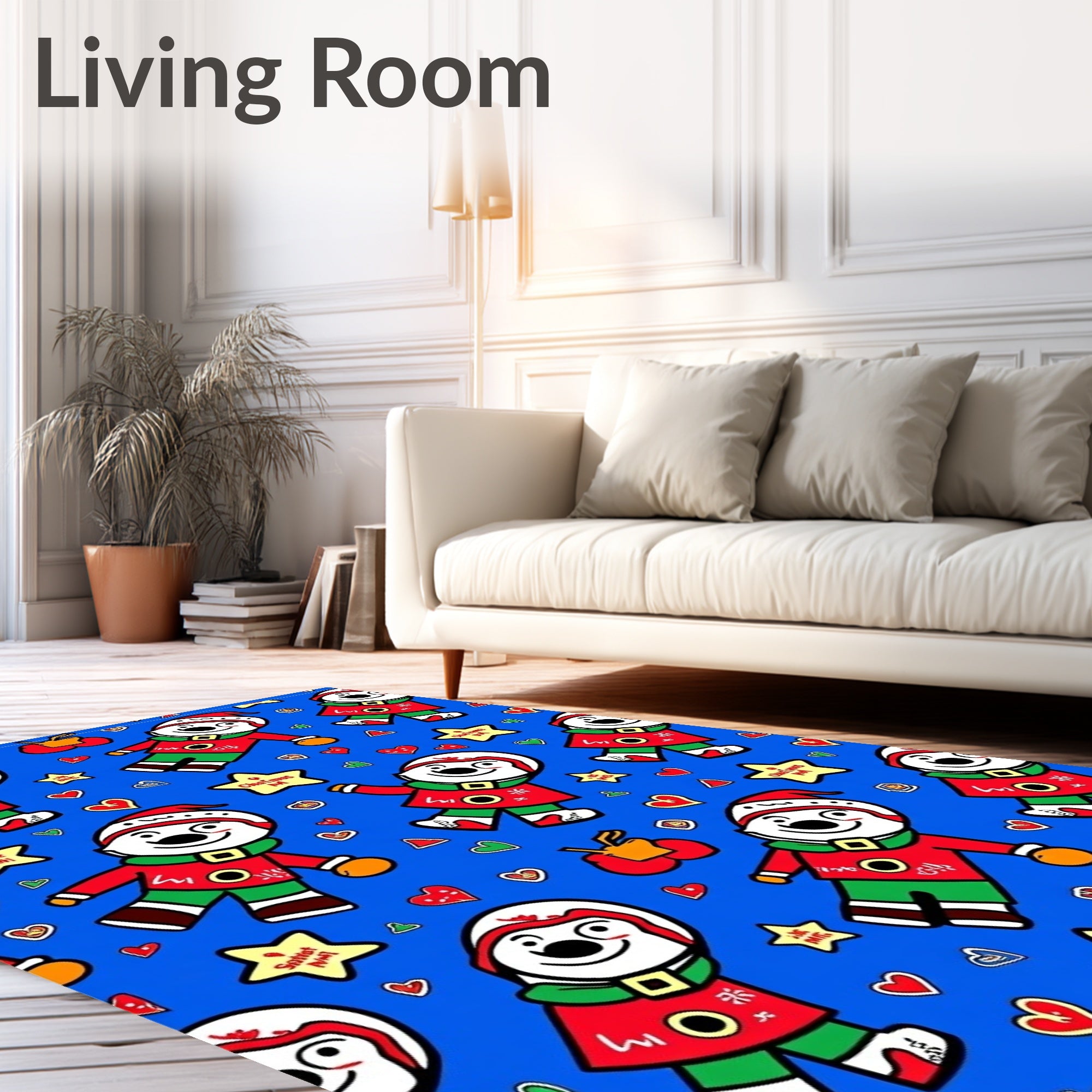Whimsical Christmas Elf Star Hearts Rug