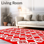 Vibrant Red Geometric Emblem Collage Rug
