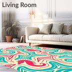 Aqua Coral Seahorse Swirl Ribbons Rug
