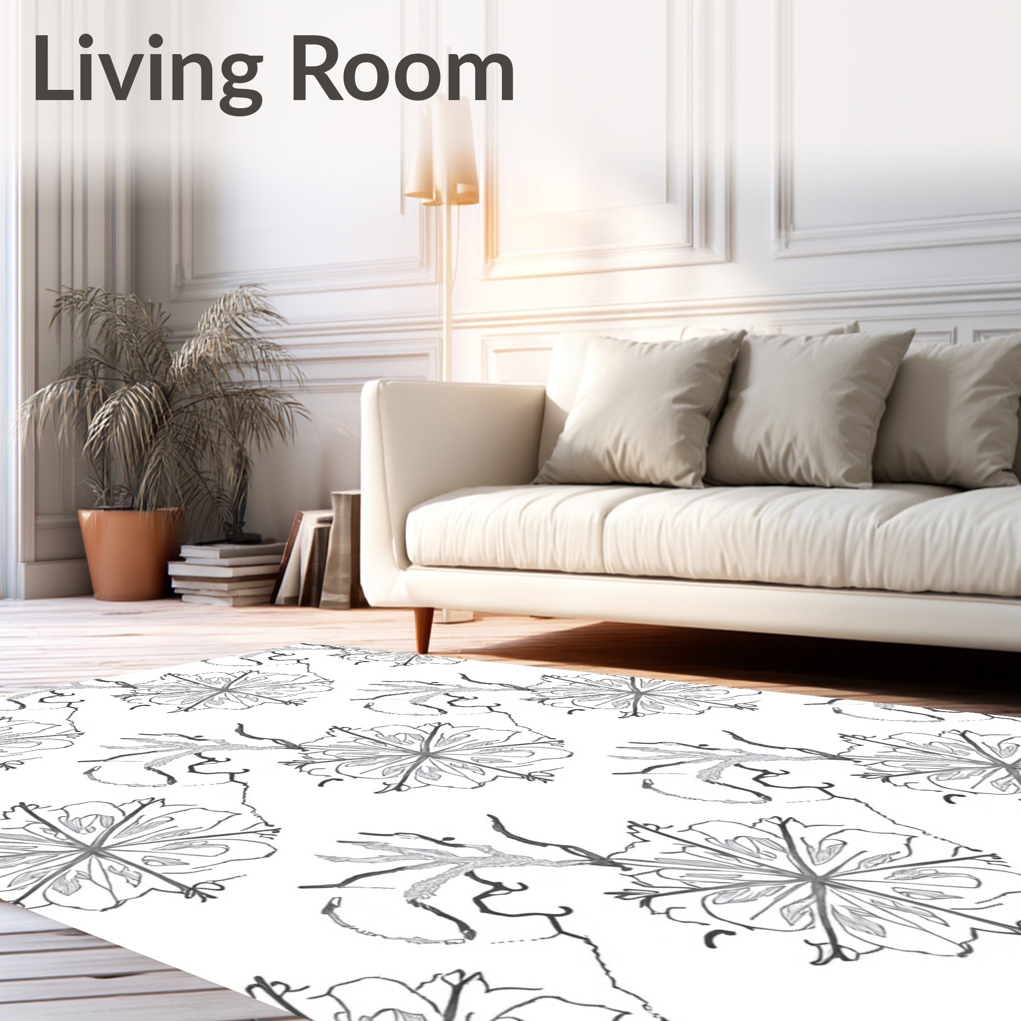 Monochromatic Floral Outline Detail Rug