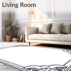Elegant Navy Blue Filigree Border Rug