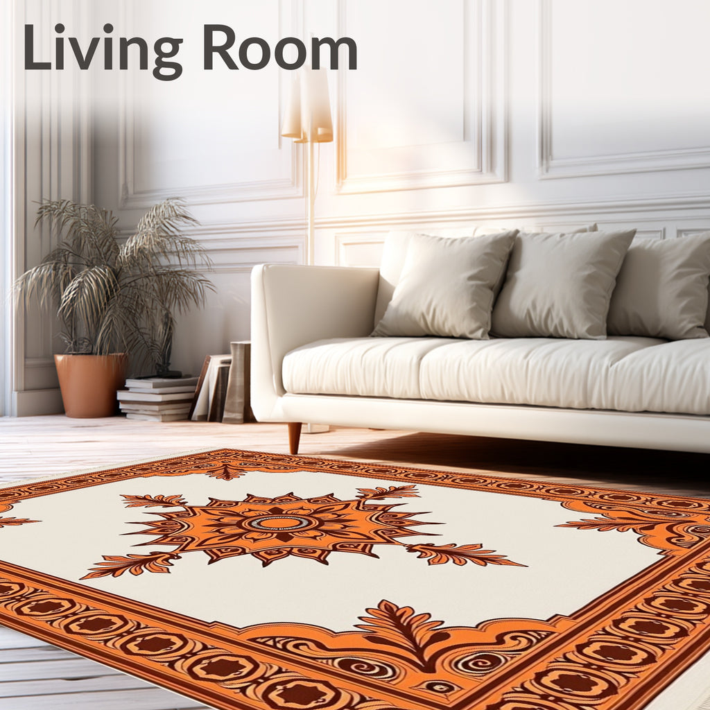 Orange Geometric Floral Medallion Rug