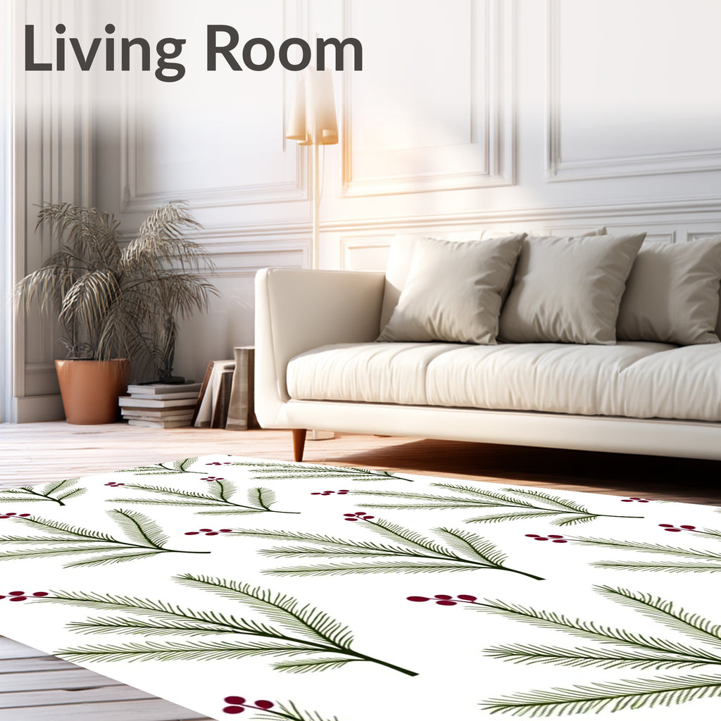 Green Pine Sprig Berry Art Rug