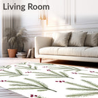 Green Pine Sprig Berry Art Rug