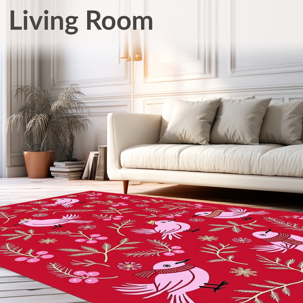 Pink Birds With Crowns And Scarves Rug