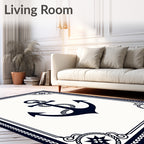 Navy Anchor Compass Rose Border Rug