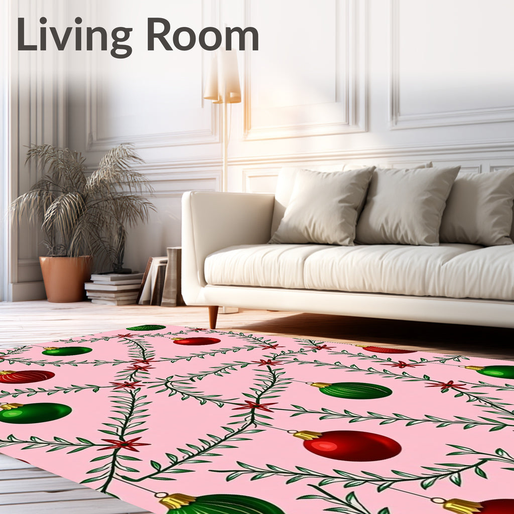 Green Red Holiday Ornaments Garland Rug