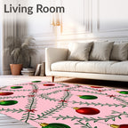 Green Red Holiday Ornaments Garland Rug