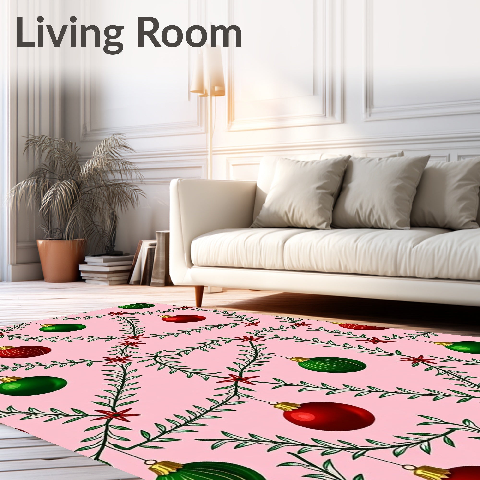 Green Red Holiday Ornaments Garland Rug