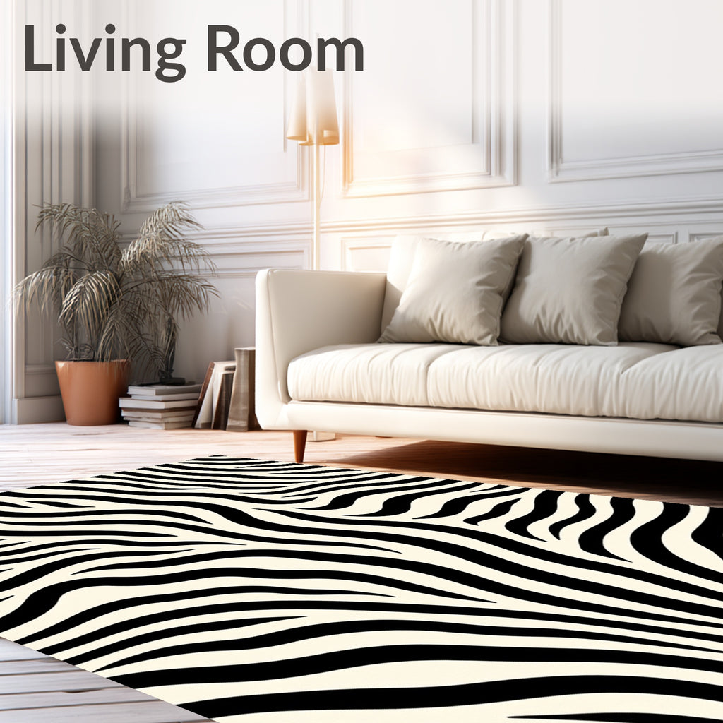 Cream and Black Zebra Stripes Rug