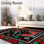 Classic Red Green Sleigh Snowflakes Rug