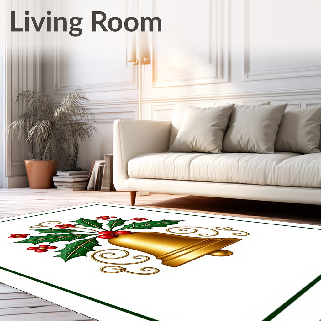 Golden Holly Bell Christmas Swirls Rug