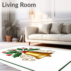 Golden Holly Bell Christmas Swirls Rug