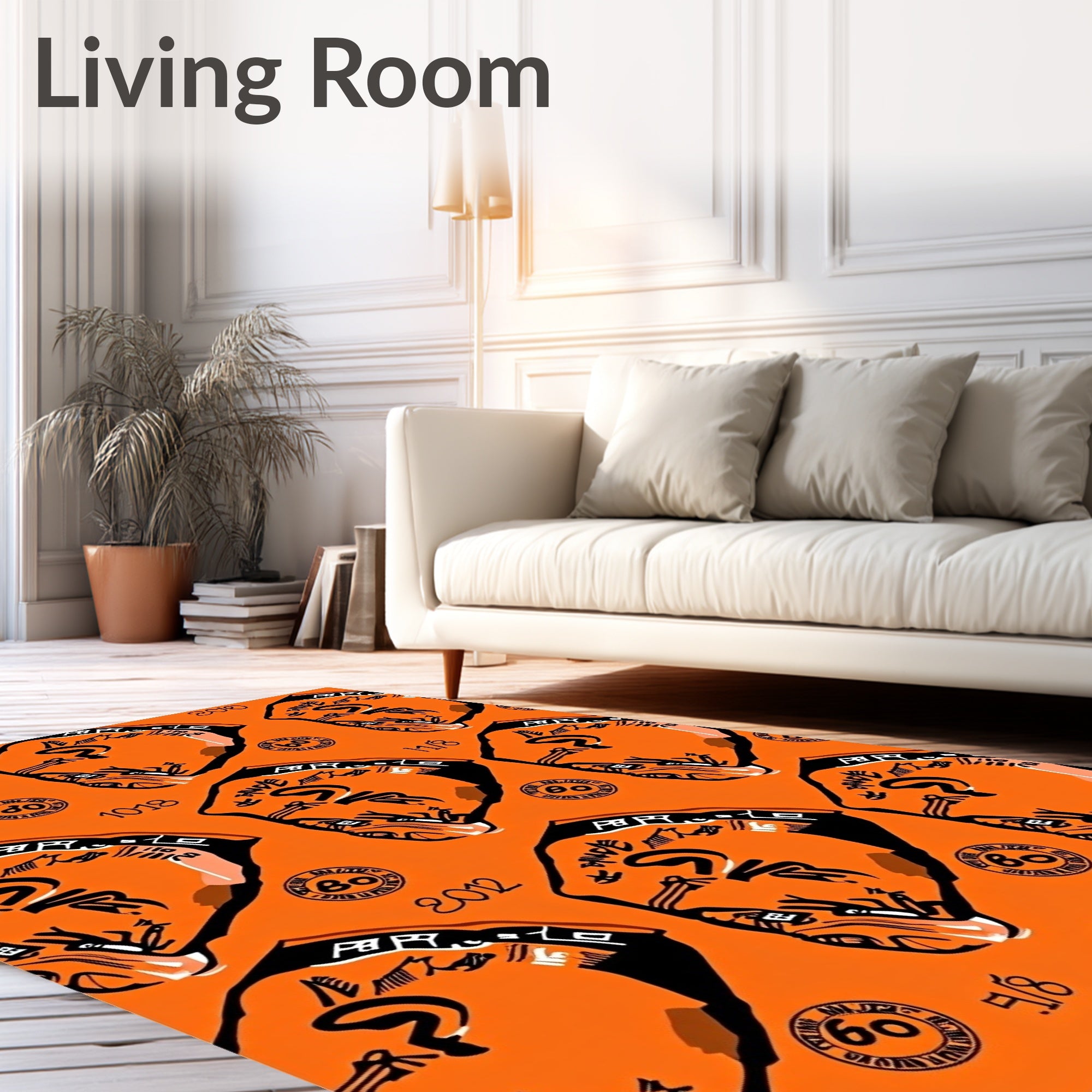 Bold Orange Graphic Face Repetition Rug