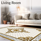 Golden Compass Rose Ornate Border Rug