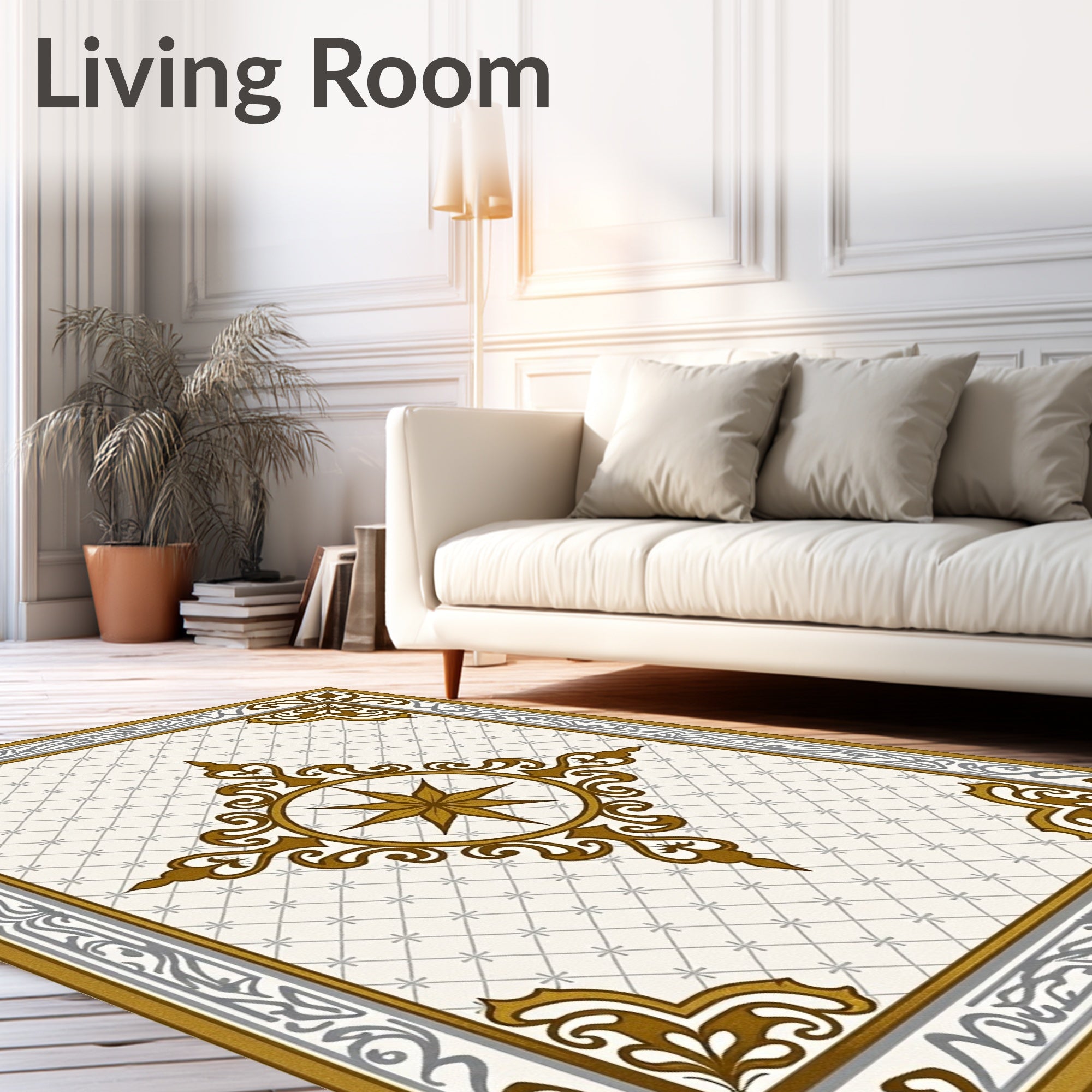 Golden Compass Rose Ornate Border Rug