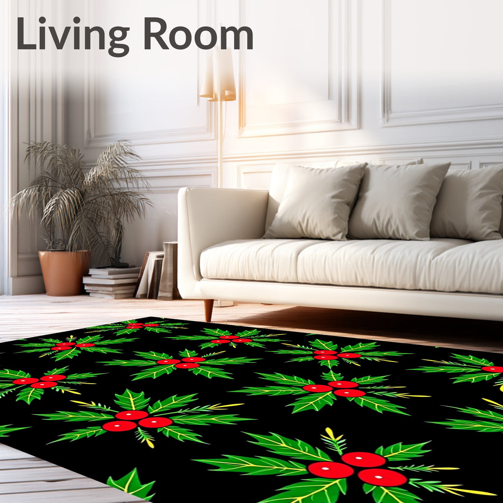 Festive red berry holly sprigs Rug
